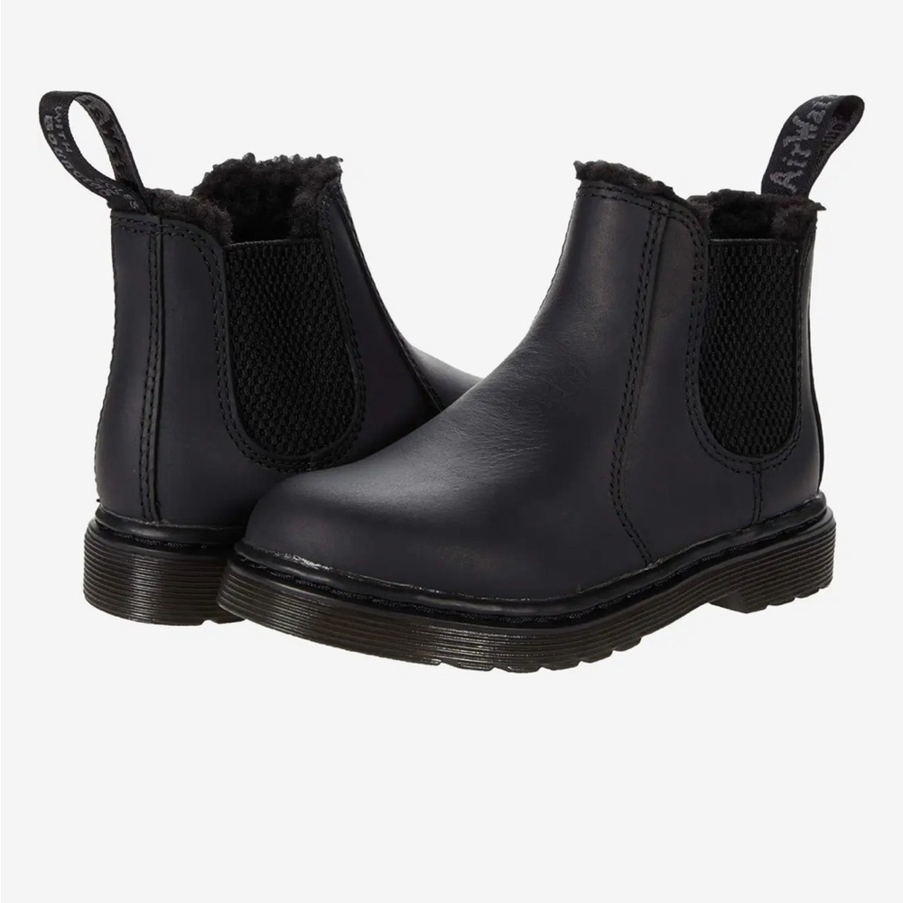 Dr. Martens Black leather Leonore Mono #2976  chelsea faux fur sherpa boot